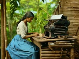 Historic colored photo of a womans daily work in the past AI Generative