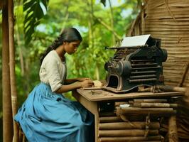 histórico de colores foto de un mujeres diario trabajo en el pasado ai generativo