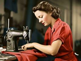 histórico de colores foto de un mujeres diario trabajo en el pasado ai generativo