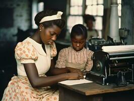 histórico de colores foto de un mujeres diario trabajo en el pasado ai generativo