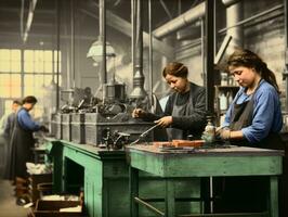 histórico de colores foto de un mujeres diario trabajo en el pasado ai generativo