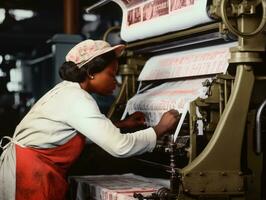 histórico de colores foto de un mujeres diario trabajo en el pasado ai generativo