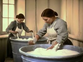 Historic colored photo of a womans daily work in the past AI Generative