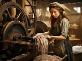 histórico de colores foto de un mujeres diario trabajo en el pasado ai generativo