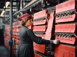 histórico de colores foto de un mujeres diario trabajo en el pasado ai generativo