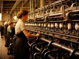 Historic colored photo of a womans daily work in the past AI Generative