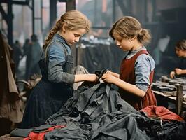 histórico de colores foto de un mujeres diario trabajo en el pasado ai generativo