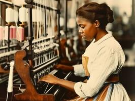 Historic colored photo of a womans daily work in the past AI Generative