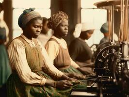 Historic colored photo of a womans daily work in the past AI Generative