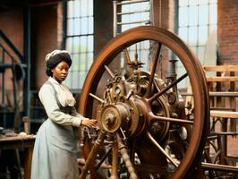 histórico de colores foto de un mujeres diario trabajo en el pasado ai generativo