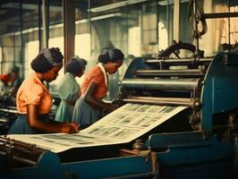 histórico de colores foto de un mujeres diario trabajo en el pasado ai generativo