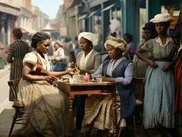 Historic colored photo of a womans daily work in the past AI Generative