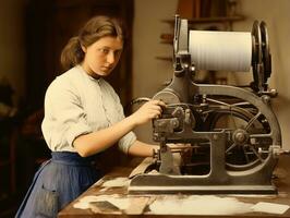 histórico de colores foto de un mujeres diario trabajo en el pasado ai generativo