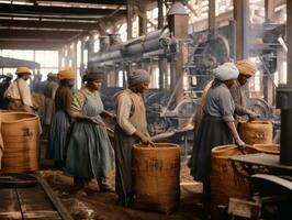 histórico de colores foto de un mujeres diario trabajo en el pasado ai generativo