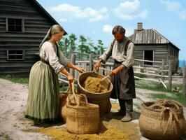 Historic colored photo of a womans daily work in the past AI Generative