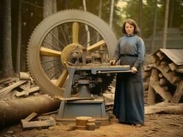 histórico de colores foto de un mujeres diario trabajo en el pasado ai generativo