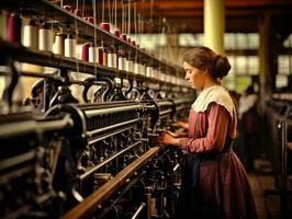 histórico de colores foto de un mujeres diario trabajo en el pasado ai generativo