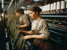 histórico de colores foto de un mujeres diario trabajo en el pasado ai generativo