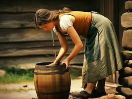 Historic colored photo of a womans daily work in the past AI Generative