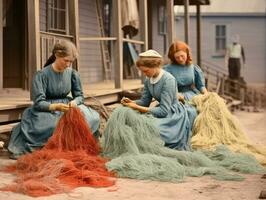 Historic colored photo of a womans daily work in the past AI Generative