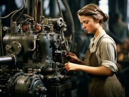 histórico de colores foto de un mujeres diario trabajo en el pasado ai generativo