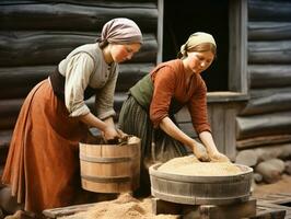 histórico de colores foto de un mujeres diario trabajo en el pasado ai generativo