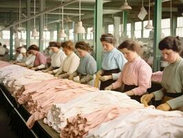 histórico de colores foto de un mujeres diario trabajo en el pasado ai generativo