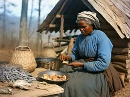 Historic colored photo of a womans daily work in the past AI Generative