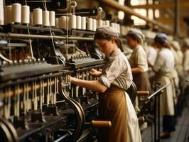 histórico de colores foto de un mujeres diario trabajo en el pasado ai generativo