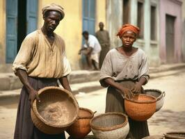 histórico de colores foto de un mujeres diario trabajo en el pasado ai generativo