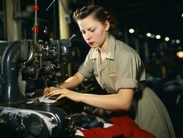 histórico de colores foto de un mujeres diario trabajo en el pasado ai generativo