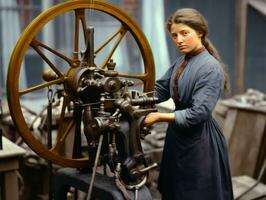 histórico de colores foto de un mujeres diario trabajo en el pasado ai generativo