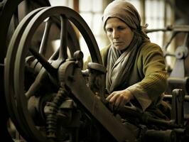 histórico de colores foto de un mujeres diario trabajo en el pasado ai generativo