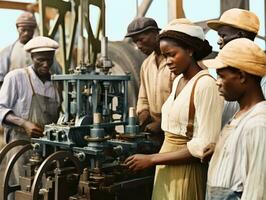 histórico de colores foto de un mujeres diario trabajo en el pasado ai generativo