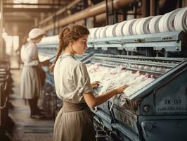 Historic colored photo of a womans daily work in the past AI Generative