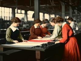 histórico de colores foto de un mujeres diario trabajo en el pasado ai generativo