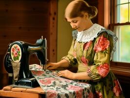 Historic colored photo of a womans daily work in the past AI Generative