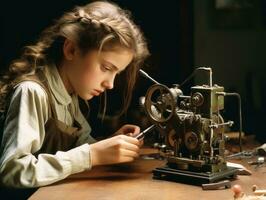 histórico de colores foto de un mujeres diario trabajo en el pasado ai generativo