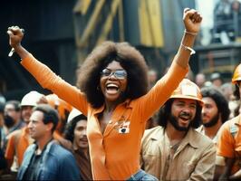 histórico de colores foto de un mujer líder un protesta ai generativo