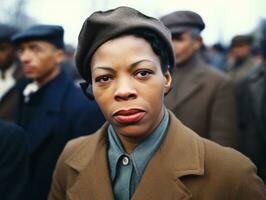 histórico de colores foto de un mujer líder un protesta ai generativo