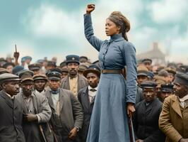 histórico de colores foto de un mujer líder un protesta ai generativo