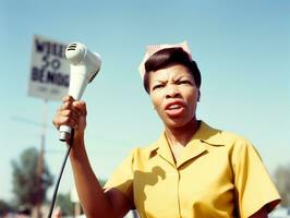 histórico de colores foto de un mujer líder un protesta ai generativo