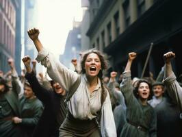 histórico de colores foto de un mujer líder un protesta ai generativo