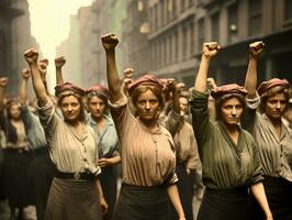 histórico de colores foto de un mujer líder un protesta ai generativo