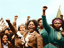 histórico de colores foto de un mujer líder un protesta ai generativo