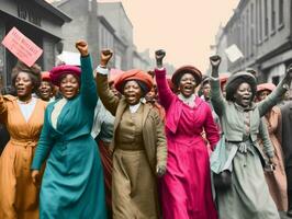 histórico de colores foto de un mujer líder un protesta ai generativo