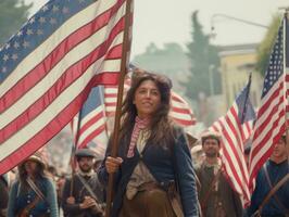 histórico de colores foto de un mujer líder un protesta ai generativo