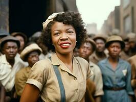 histórico de colores foto de un mujer líder un protesta ai generativo