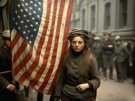 histórico de colores foto de un mujer líder un protesta ai generativo