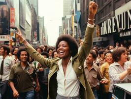 histórico de colores foto de un mujer líder un protesta ai generativo